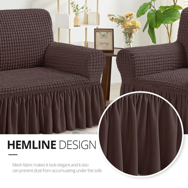 NICEEC Sofa Slipcover Brown Sofa Cover 1 Piece Easy Fitted Sofa Couch Cover Universal High Stretch Durable Furniture Protector with Skirt Country Style (3 Seater Chocolate Brown) - Image 4